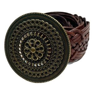 Southwestern Boho Leather Woven Belt Size Small
